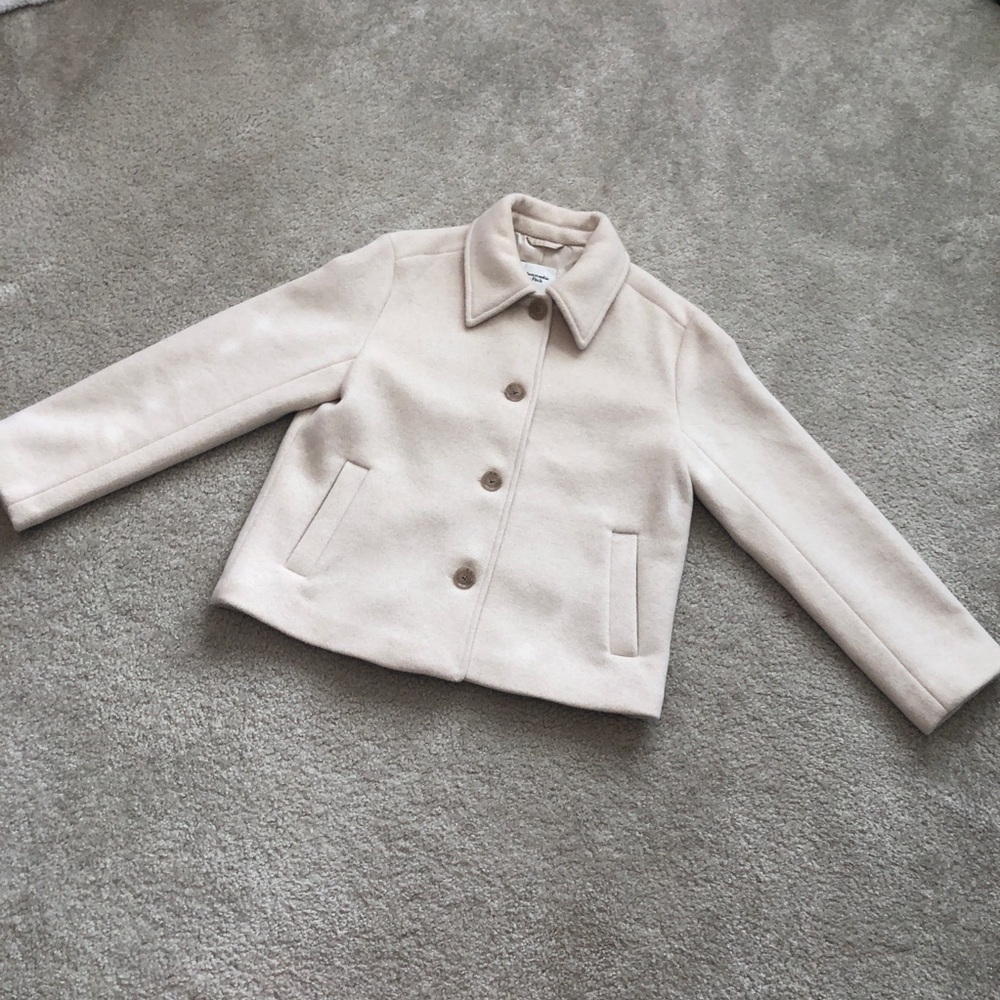 Abercrombie And Fitch Short Cream/ White Wool Coat Lined Size Medium - Picture 2 of 11